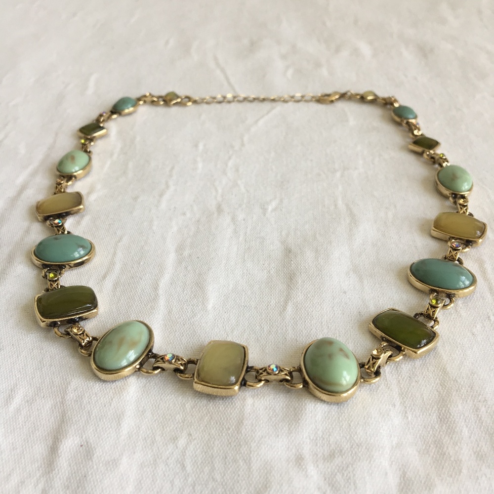 Vintage Stone Necklace Rhinestone Accents